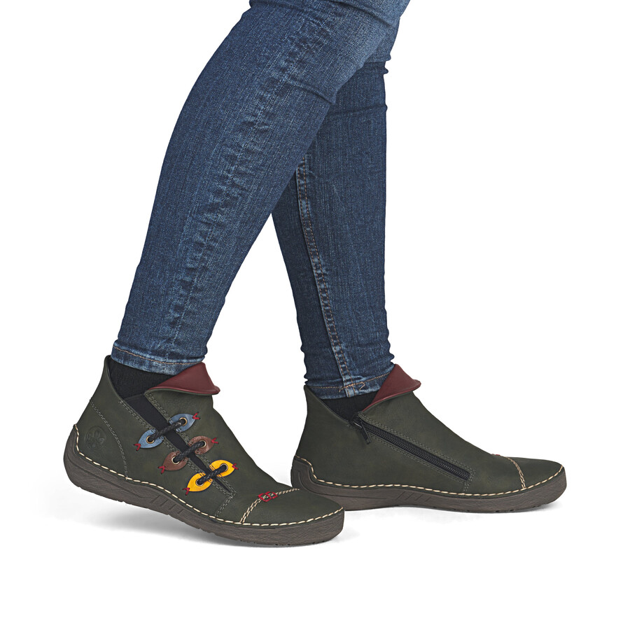 bottes vertes à fermeture éclair pour femmes rieker 72581-54