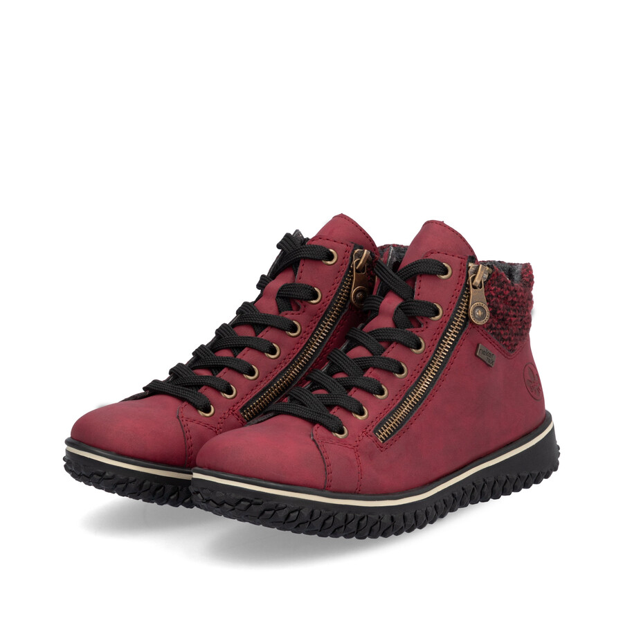 bottes rouges à fermeture éclair pour femmes rieker z4263-35