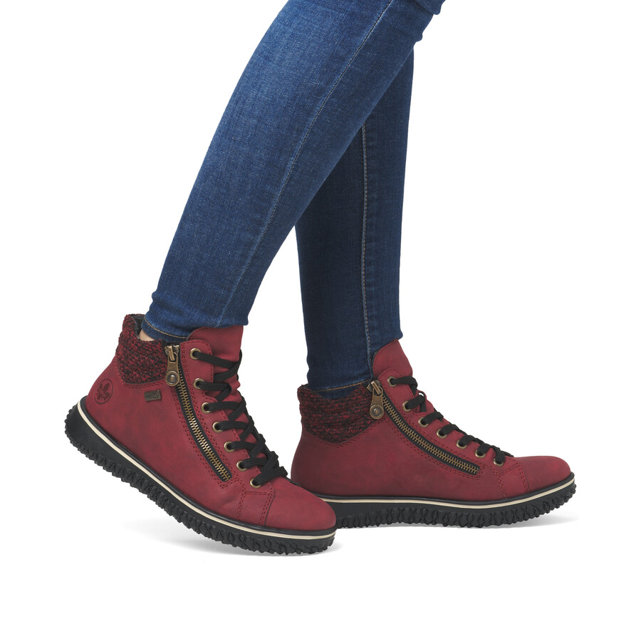 bottes rouges à fermeture éclair pour femmes rieker z4263-35