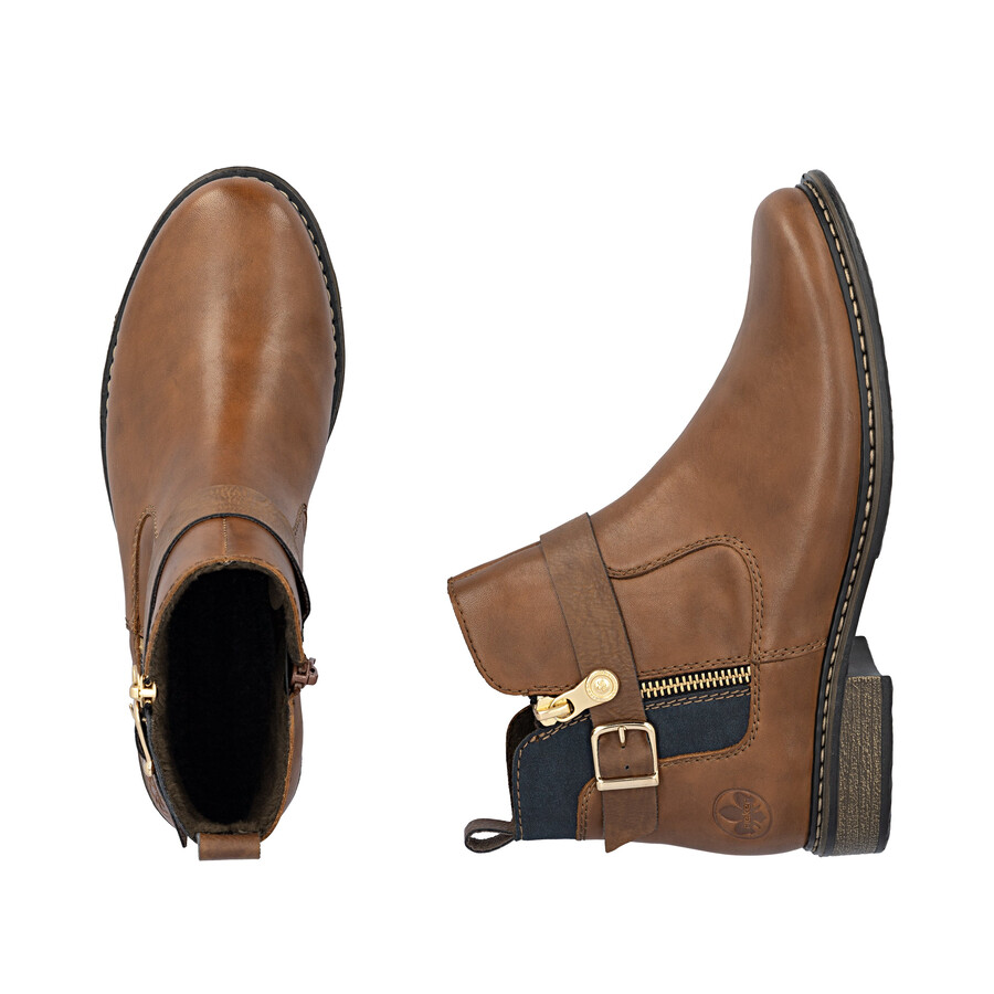 bottes marron à fermeture éclair pour femmes rieker z4959-22