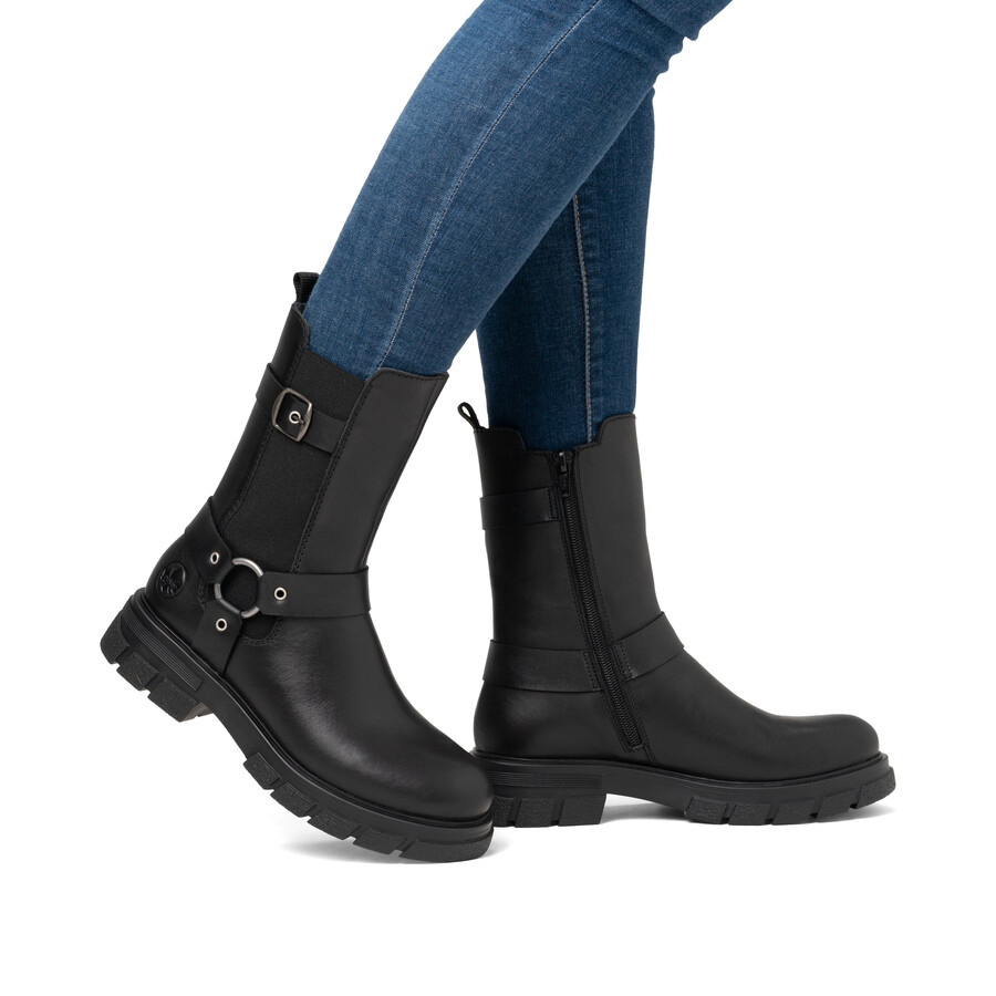 bottes noires à fermeture éclair pour femmes rieker z9177-00