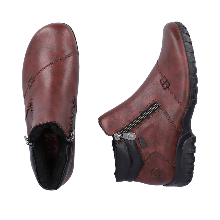 bottes rouges à fermeture éclair pour femmes rieker l4655-35