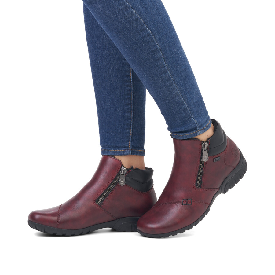 bottes rouges à fermeture éclair pour femmes rieker l4655-35