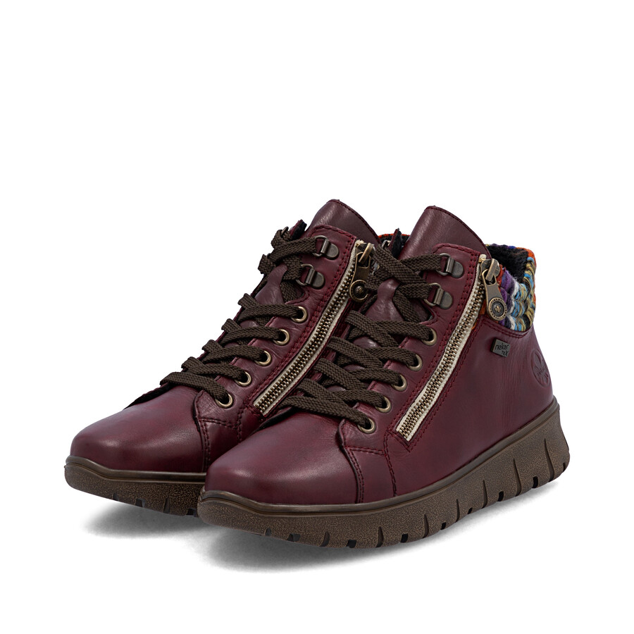 bottes rouges à fermeture éclair pour femmes rieker n1305-35