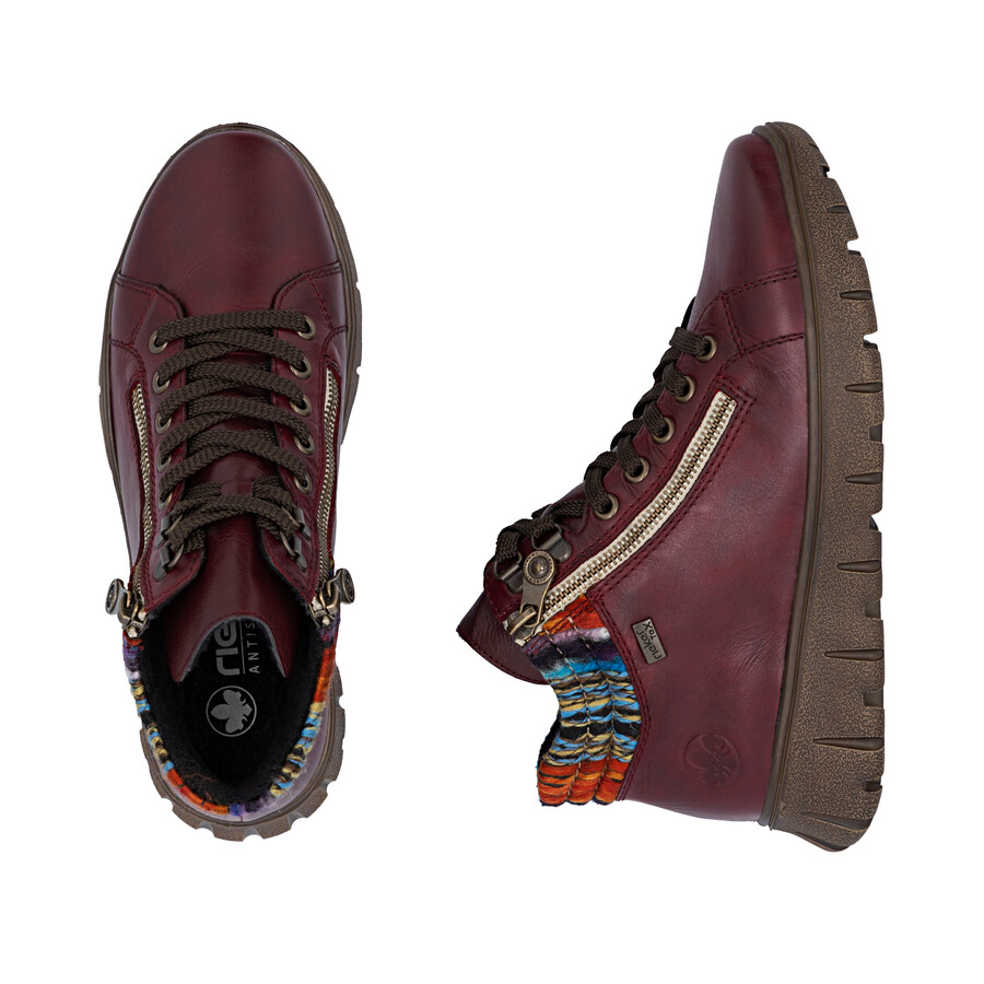 bottes rouges à fermeture éclair pour femmes rieker n1305-35