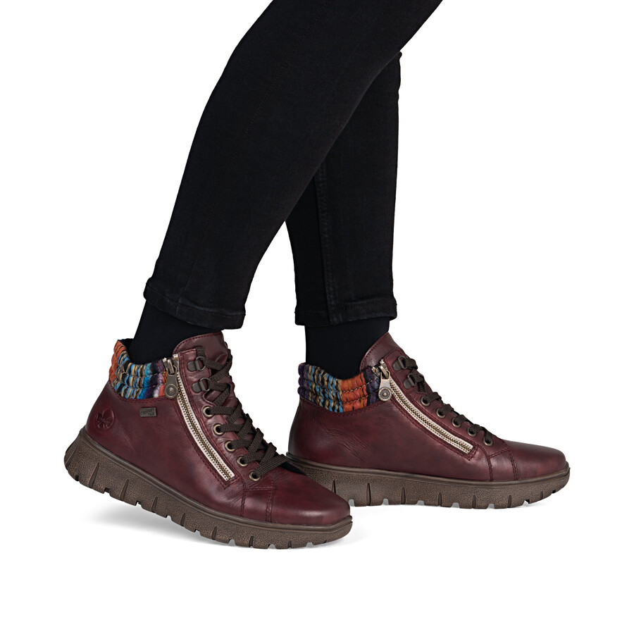 bottes rouges à fermeture éclair pour femmes rieker n1305-35