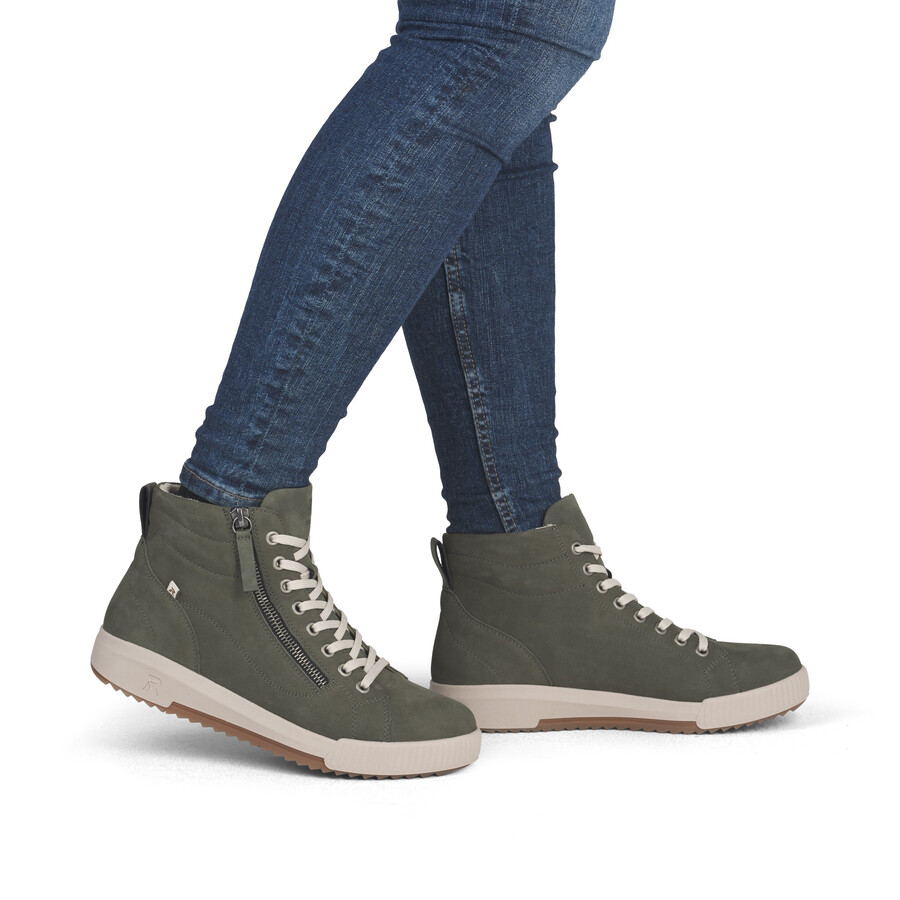 bottes vertes à fermeture éclair pour femmes rieker sport w0164-54