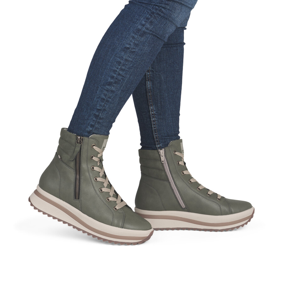 bottes vertes à fermeture éclair pour femmes rieker sport w3870-54
