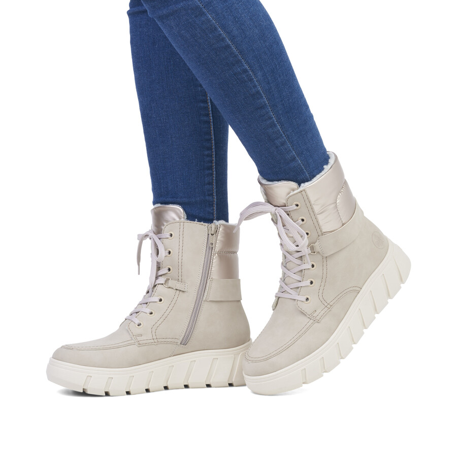 bottes beiges à fermeture éclair pour femmes rieker y3503-62