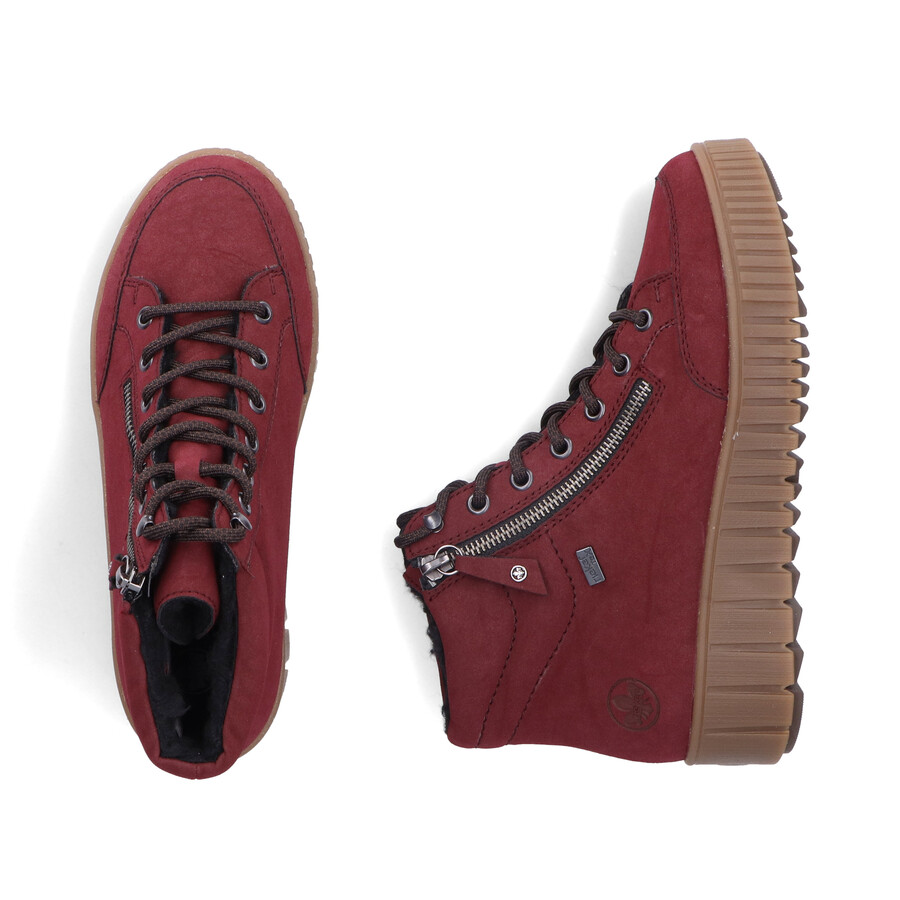 bottes rouges à fermeture éclair pour femmes rieker y6104-35
