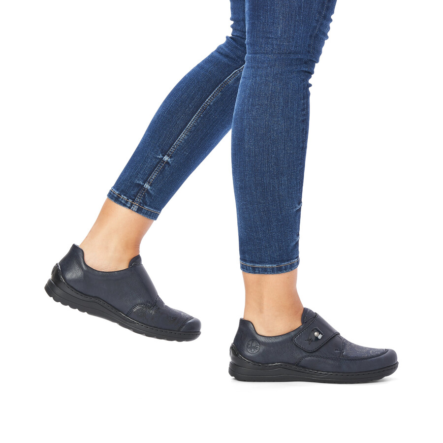 chaussures bleues à scratch pour femmes rieker 48951-14