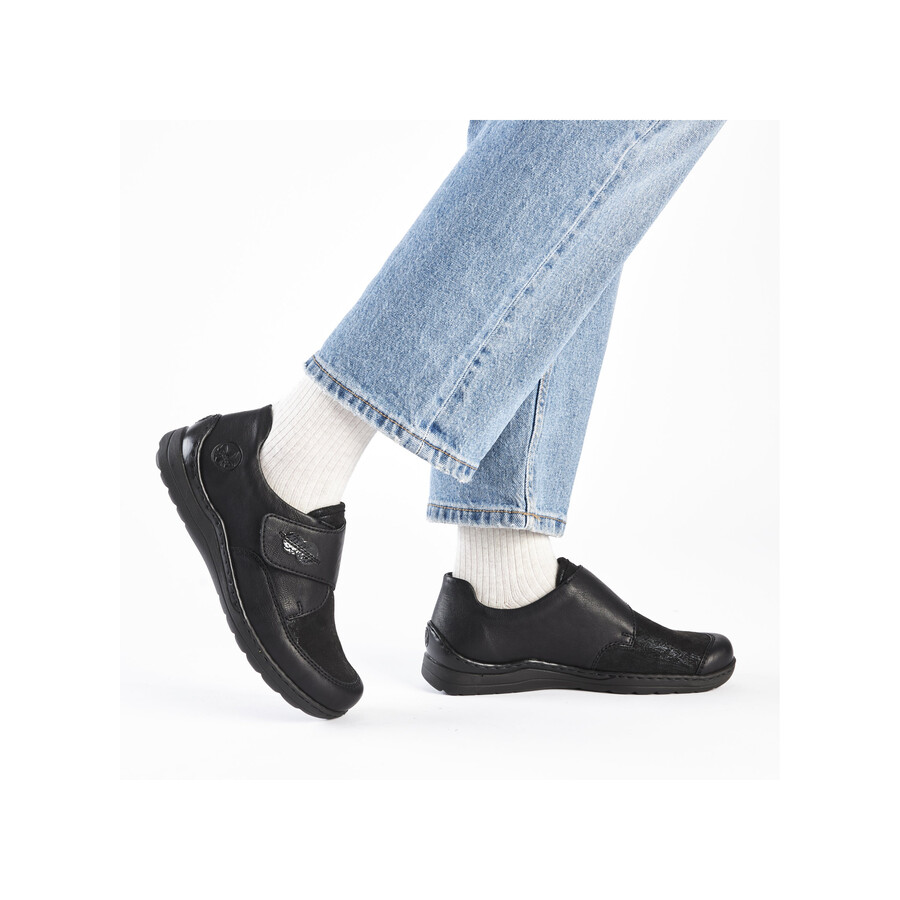 chaussures noires à scratch pour femmes rieker 48954-00
