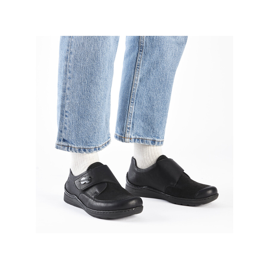 chaussures noires à scratch pour femmes rieker 48954-00