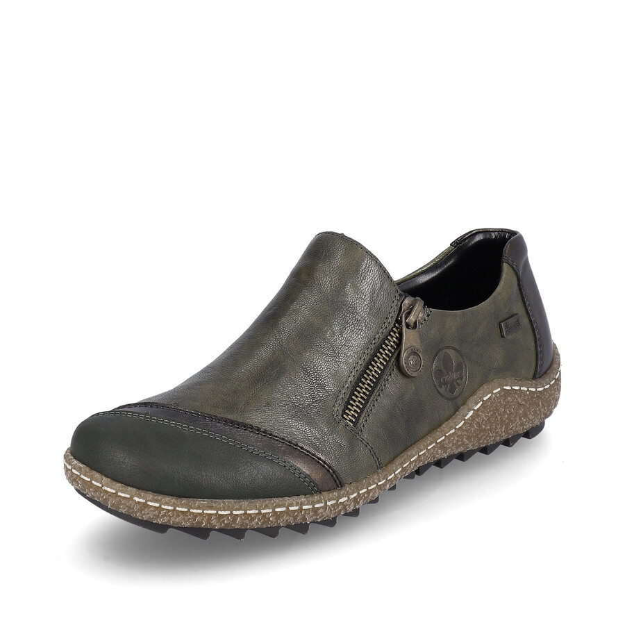 chaussures vertes à fermeture éclair pour femmes rieker l7571-54