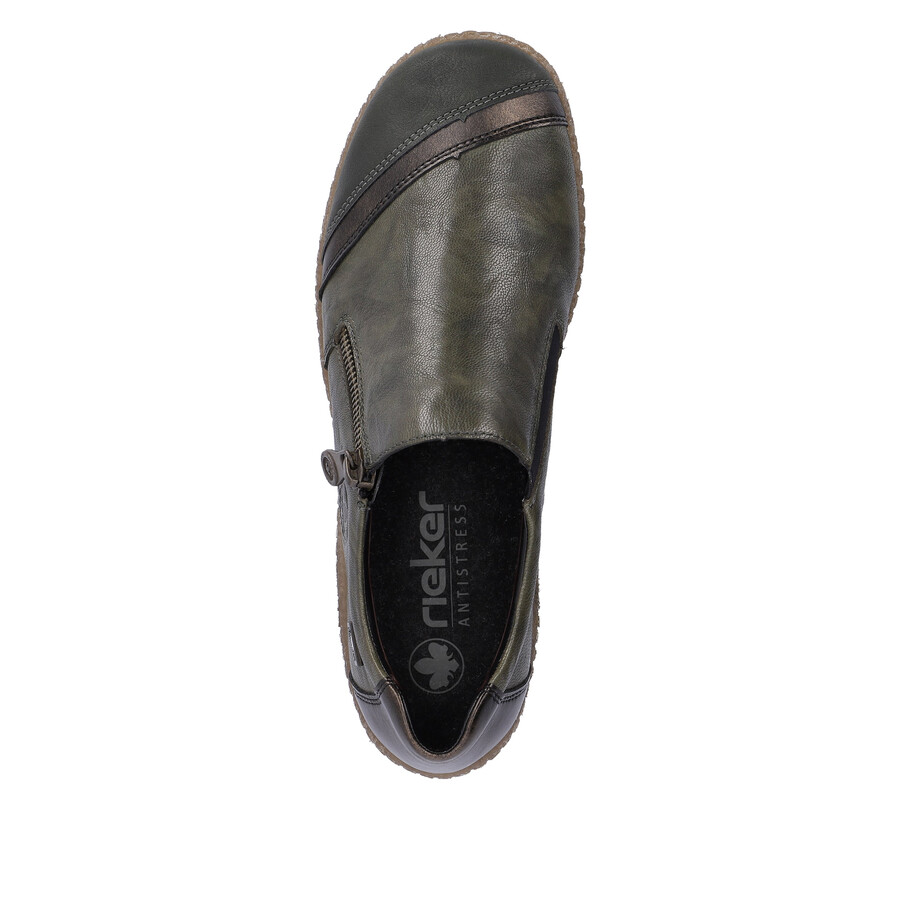 chaussures vertes à fermeture éclair pour femmes rieker l7571-54