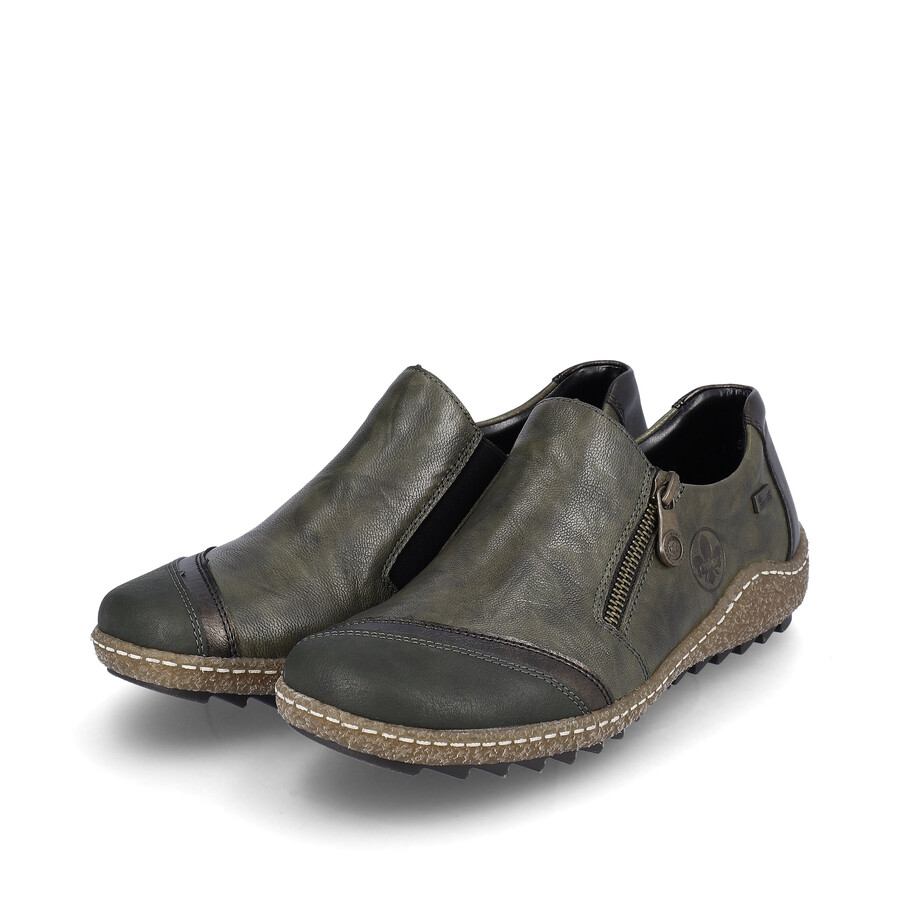 chaussures vertes à fermeture éclair pour femmes rieker l7571-54