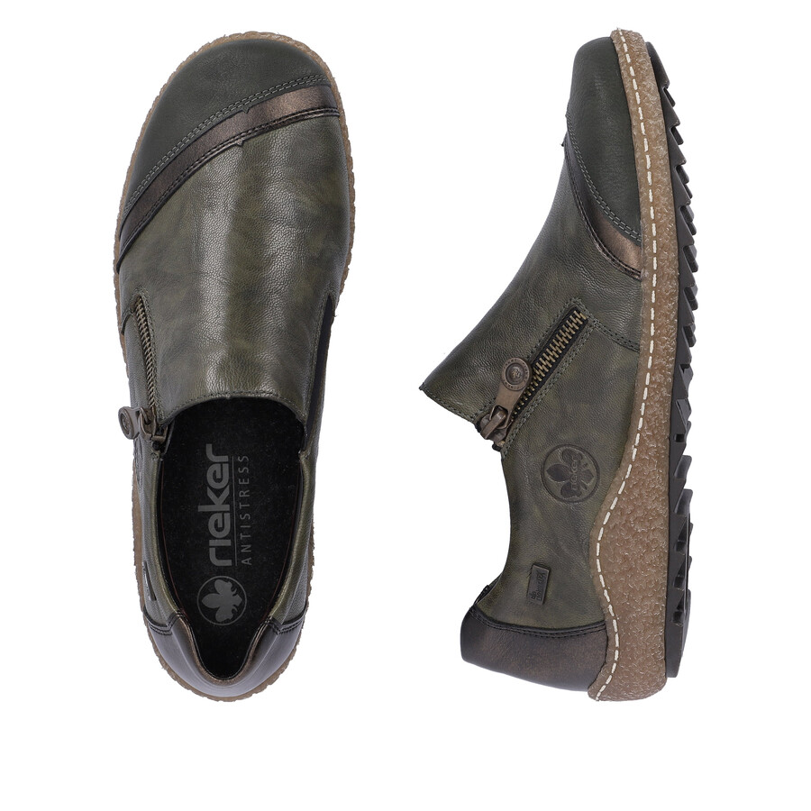 chaussures vertes à fermeture éclair pour femmes rieker l7571-54