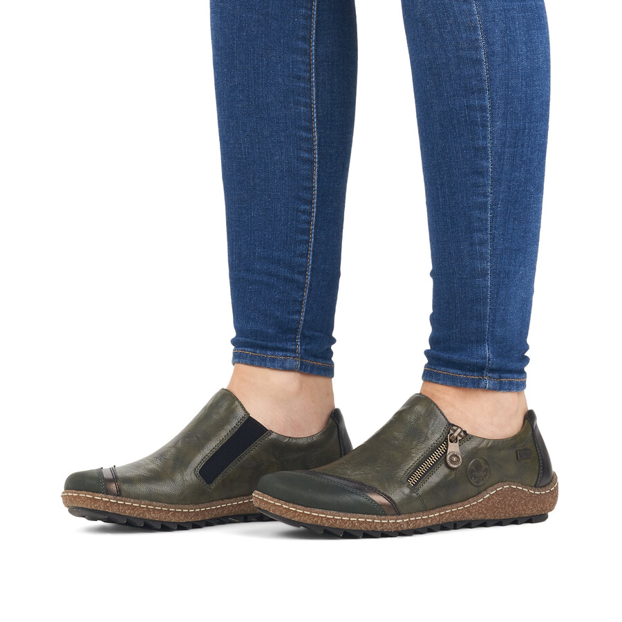 chaussures vertes à fermeture éclair pour femmes rieker l7571-54